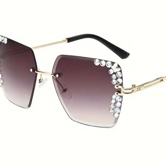 ⭐️5/$25 Sparkling Rhinestone Rimless Sunglasses Gradient LenseW/Metal Frames NWT - Picture 6 of 7